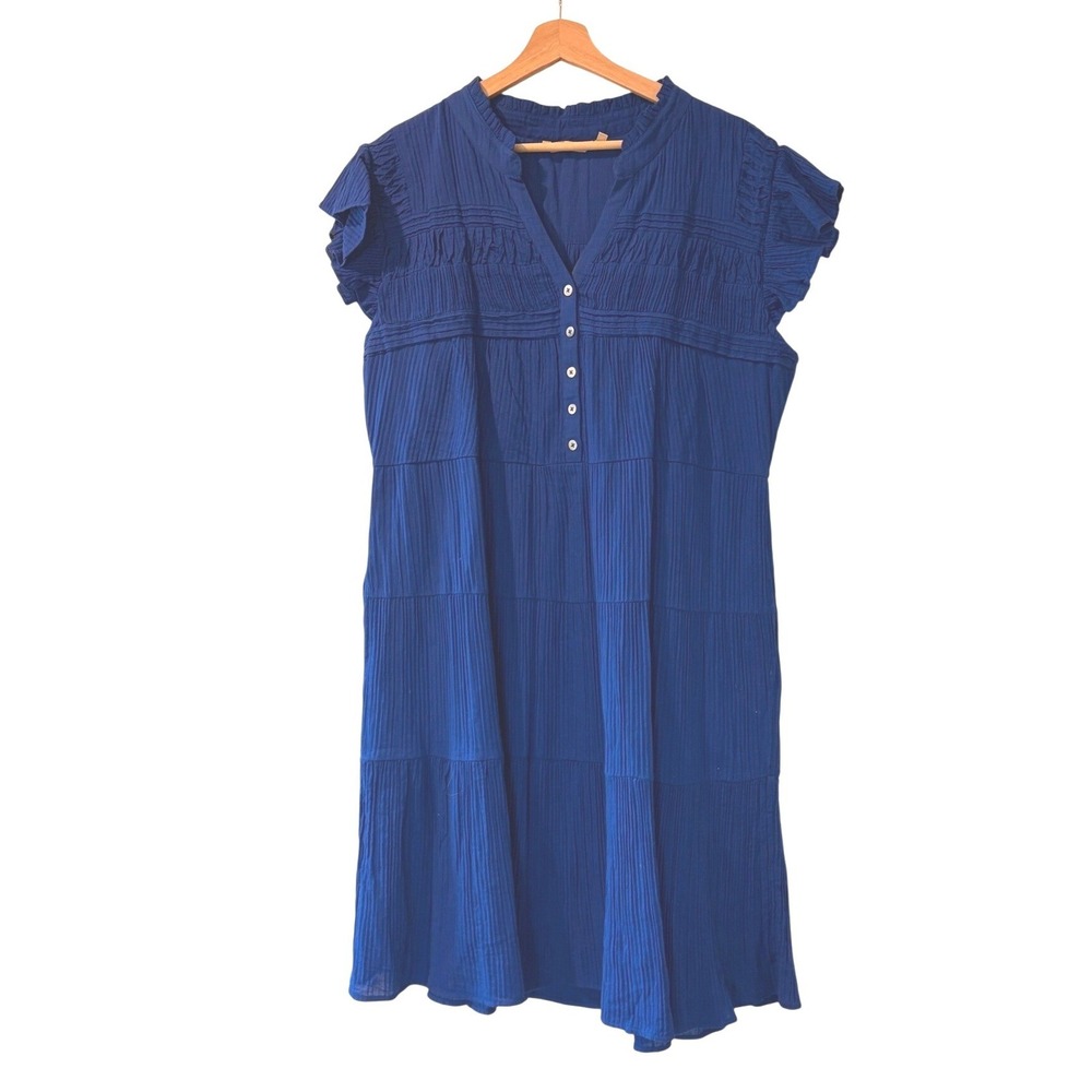 Soft Surroundings Gauze Tiered Midi Dress Size XL Blue Sleeveless Cottagecore